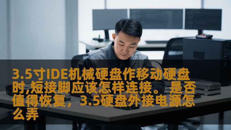 3.5寸IDE机械硬盘作移动硬盘时,短接脚应该怎样连接。 是否值得恢复，3.5硬盘外接电源怎么弄