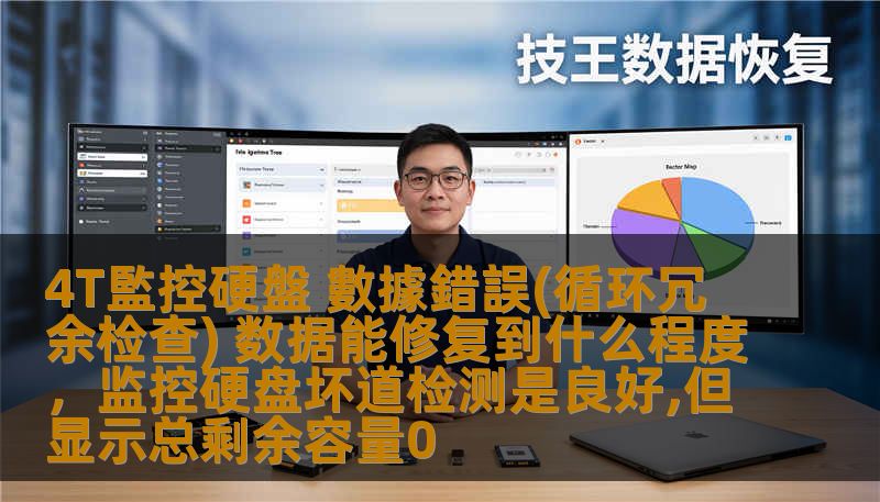 4T監控硬盤 數據錯誤(循环冗余检查) 数据能修复到什么程度，监控硬盘坏道检测是良好,但显示总剩余容量0