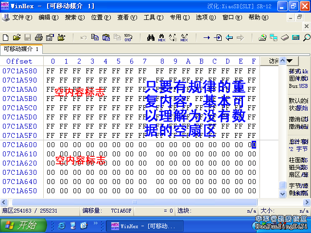 扇区内容为00 00 00 或 FF FF FF ，无效数据区